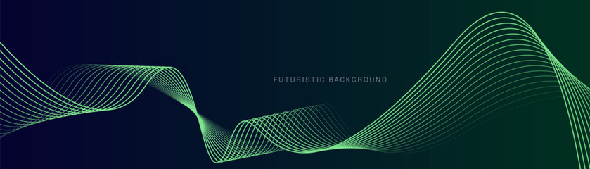 Abstract background of blue and green gradient color, wavy lines pattern. Shiny green modern lines. Futuristic technology concept. Vector illustration