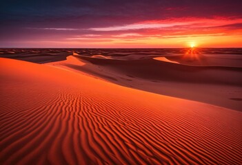 expansive sand dunes under striking sunset skies reflected warm orange pink hues creating captivating natural landscape, desert, sky, nature, light