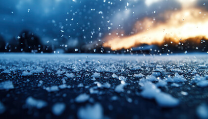 Hailstorm with ice pellets hitting the ground, severe weather, frozen precipitation