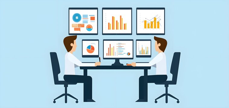 business people analyzing charts on monitors clip art preview
