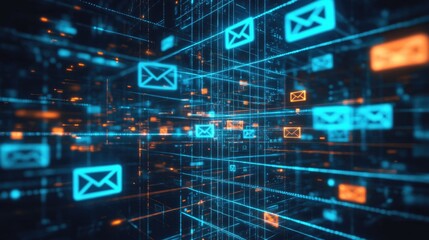 Obraz premium Digital email marketing concept with newsletters being sent and received, symbolizing the ease of online business communication.