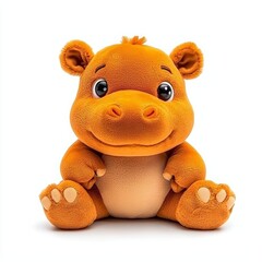 A baby pygmy hippo made from plush velvet fabric isolated on a white background
