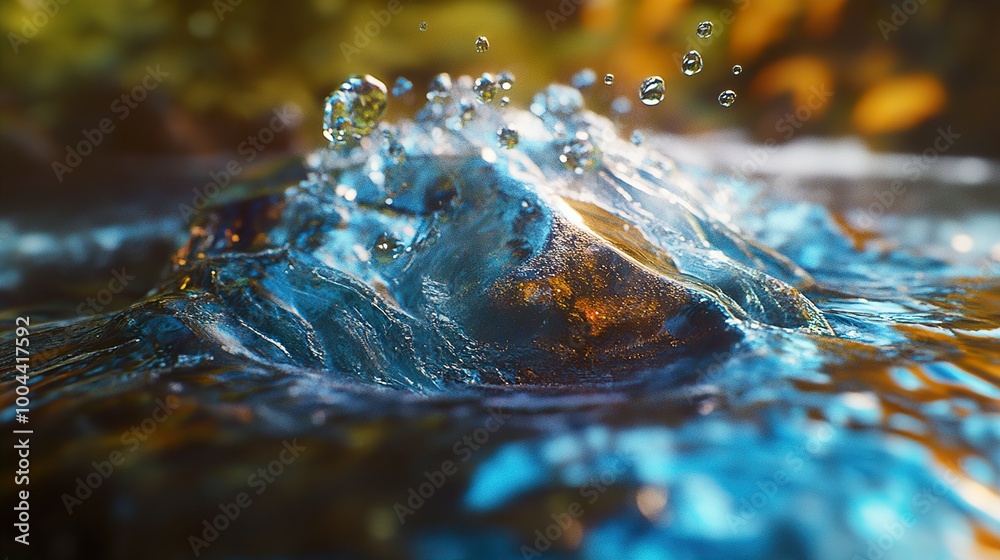 Sticker Water Drops Splashing on a River Surface - Close Up Photography