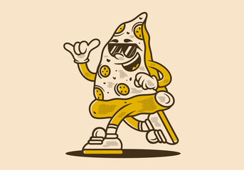 Retro pizza mascot character illustration in running pose
