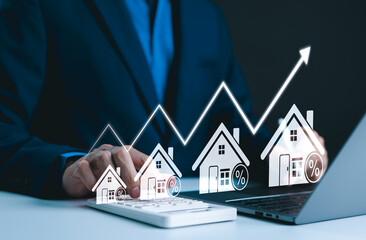 Real Estate Investment and Market Growth Concept. Analyzes real estate market growth trends. Graph...