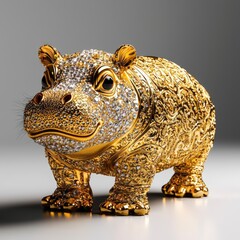 Obraz premium A baby pygmy hippo sculpted from gold