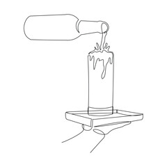 Continuous single line sketch drawing of waiters  bartender hand pouring champagne wine liquor from bottle to glass on the tray one line art vector illustration