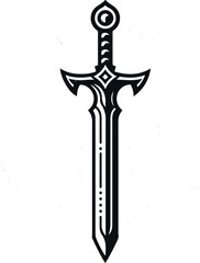 Swords in flat style and silhouettes isolated on white background. Icon set of ancient swords. Vector illustration. Medieval swords. Japanese sword katana. Military sword ancient weapon design