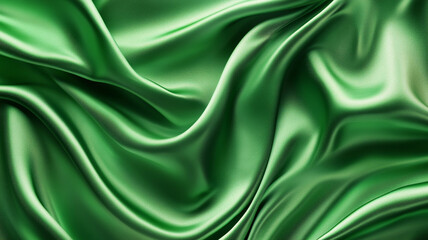 luxurious and elegant green wavy silk satin fabric.