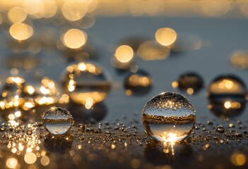 vibrant close crystal clear water droplets smooth glass surface highlighting reflections textures, shine, detail, moisture, closeup, transparency, beauty