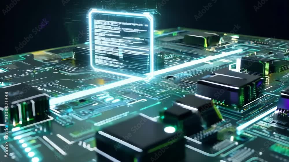 Aufkleber motherboard with chips transferring network signals. circuit board concept with calculations on the 