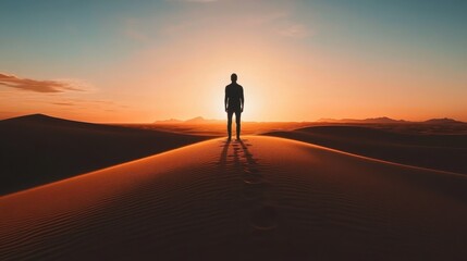 Solitary Figure Stands Tall in the Serene Desert Landscape