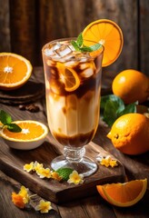 refreshing iced coffee colorful summer presentation highlighting bright tones vibrant visual appeal, drink, beverage, drinks, chilled, brew, cold, energizing