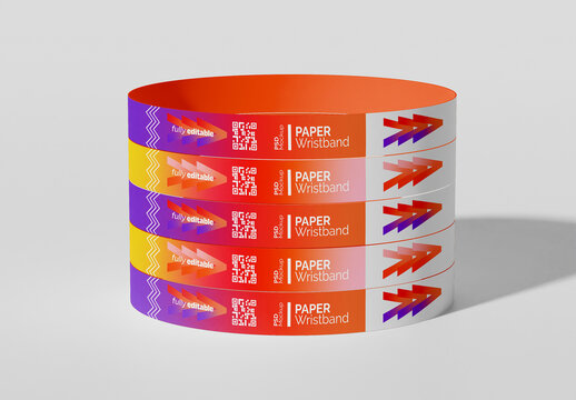 Stacked Paper Wristbands Mockup