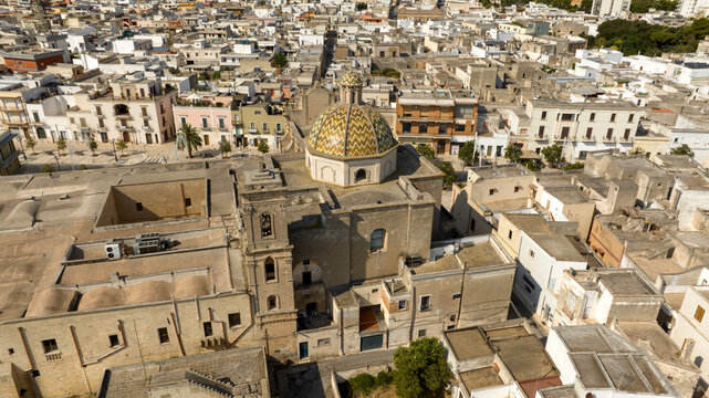 Aerial view of the Church of Santa Maria di Costantinopoli located in Manduria, in the province of Taranto, Italy.