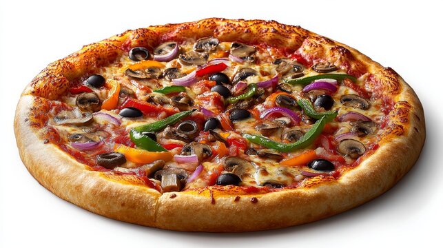 Pizza vegetariana con una colorida mezcla de pimientos, aceitunas, cebolla y champi&ntilde;ones. La masa est&aacute; crujiente, y la combinaci&oacute;n de vegetales frescos hace de esta pizza una opci&oacute;n sabrosa y saludabl