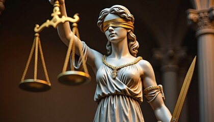 Obraz premium Statue of Lady Justice, Symbol of Law and Justice, Goddess Themis, Fairness and Legal Concepts