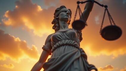 Fototapeta premium Statue of Lady Justice, Symbol of Law and Justice, Goddess Themis, Fairness and Legal Concepts