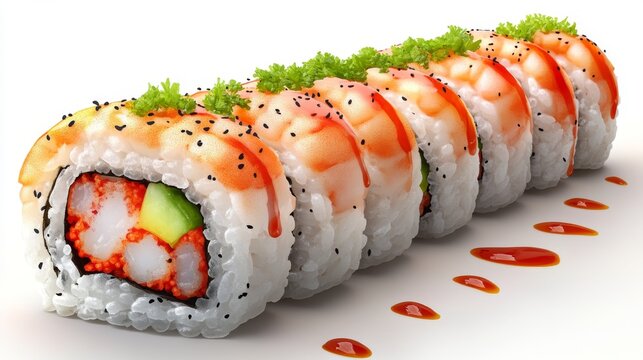 Rollos de sushi rellenos de crujientes camarones tempura, decorados con una deliciosa salsa. La combinaci&oacute;n del camar&oacute;n frito con el arroz suave crea una mezcla de texturas irresistibles.