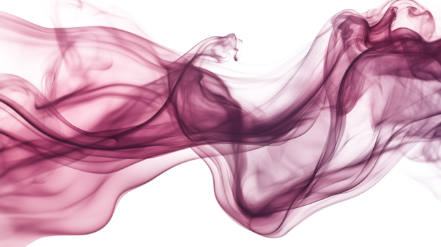 Abstract burgundy smoke wavy lines curling isolated on transparent background