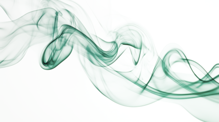 Abstract emerald green smoke wavy lines curling isolated on transparent background