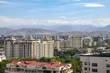 view of the city of Bishkek and the Ala Too mountain range, Kyrgyzstan