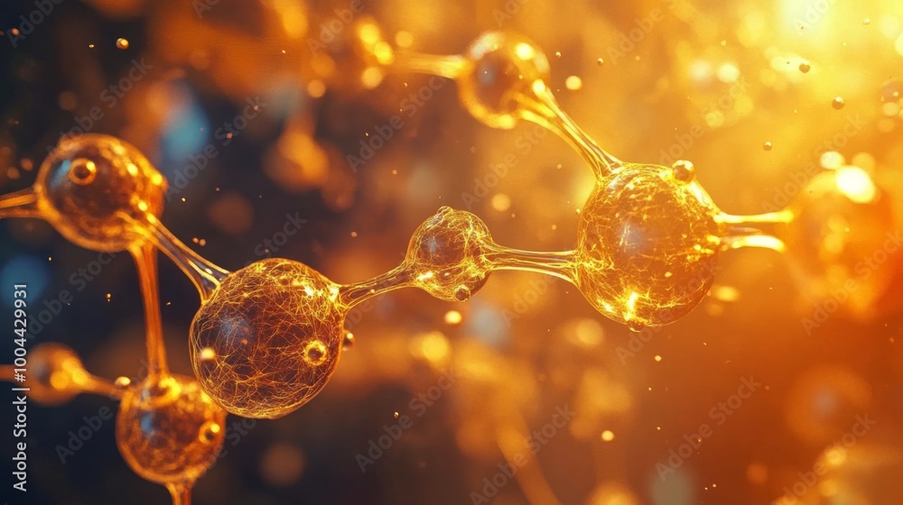 Aufkleber a close-up image of a shiny, orange molecule. the molecule is composed of several spherical atoms co
