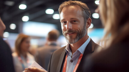 Professional networking at a business conference