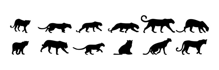 leopard vector illustration silhouettes of animals set