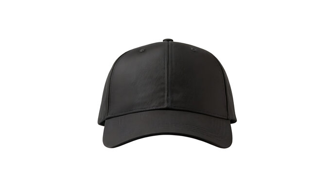  A classic black baseball cap with a curved brim, offering a versatile and timeless accessory for casual wear. (White background)