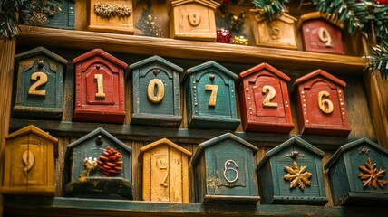 Obraz premium Wooden Advent Calendar with Numbered Doors