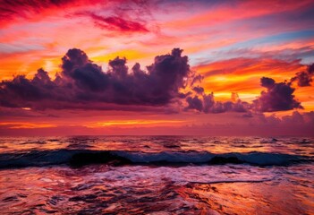 Fototapeta premium breathtaking sunrise illuminating tranquil ocean waves rich warm colors natural beauty captured stunning morning light, sky, nature, water, horizon, seascape