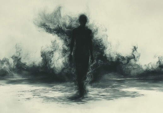 silhouette of a person disappearing in the wind