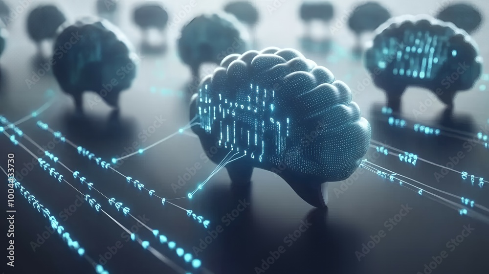 Poster digital brain with network of data.