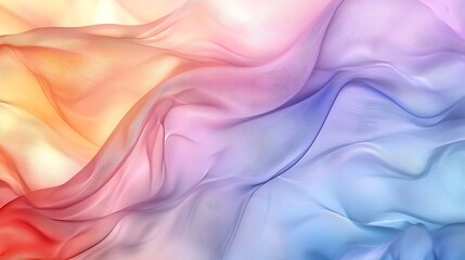Obraz premium Waves of fabric ripple in pastel gradients, flowing in serene pink, yellow, and blue.