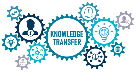 Knowledge transfer concept banner web website icons vector illustration with an icons of connection, create, information, know how, skill, organize, data, distribute, sharing, on white background icon