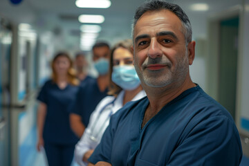 Fototapeta premium Photography of Cyprus team of professional workers in a modern hospital. 