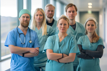 Photography of Iceland team of professional workers in a modern hospital.	