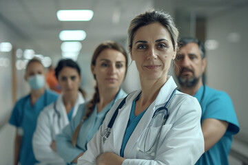 Photography of Malta team of professional workers in a modern hospital.	