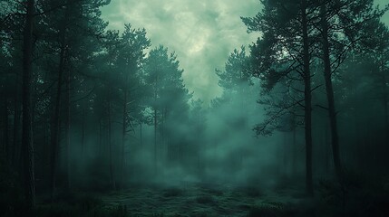 Fototapeta premium A foggy forest path winds into the unknown, shrouded in mystery and quiet allure.