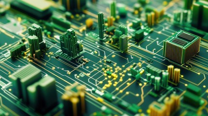 Obraz premium Cityscape on Circuit Board