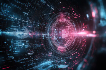 A vibrant exploration of digital realms with swirling neon patterns in an abstract space, depicting energy and information flow. Generative AI