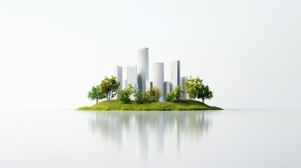 Urban Nature Blend with Green Island and Cityscape