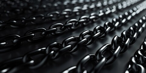 Obraz premium Abstract background with chains and metallic texture in black and grey shades, volumetric surface.