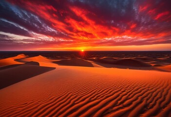 Naklejka premium stunning dramatic sunset over vibrant colorful desert dunes enhancing artistry sand sky, cloud, evening, landscape, mountain, horizon, scenery, light