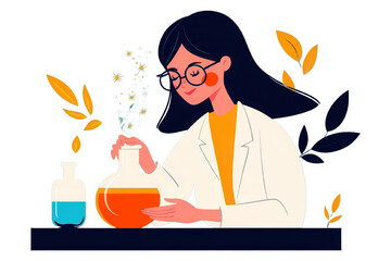 PNG Scientist conducting experiments in laboratory, colorful illustration.