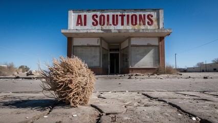 Tumbleweed in Front of AI Solutions Storefront