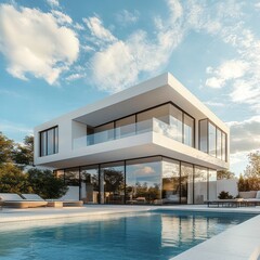 Fototapeta premium Modern White House with Swimming Pool