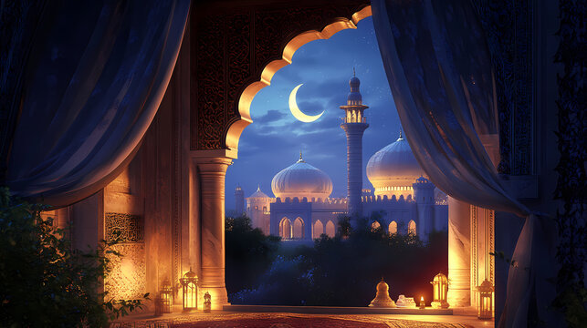 Ramadan kareem greeting background islamic 3d illustrator design. Arabian Nights. Illustration