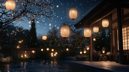 Festive Lunar New Year celebration with colorful fireworks and firecrackers illuminating the night sky to ward off evil spirits.